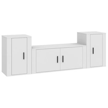 Set De Muebles De Tv 3 Piezas Madera Contrachapada Blanco