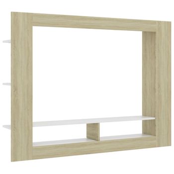 Mueble De Tv Madera Contrachapada Blanco Y Roble 152x22x113cm