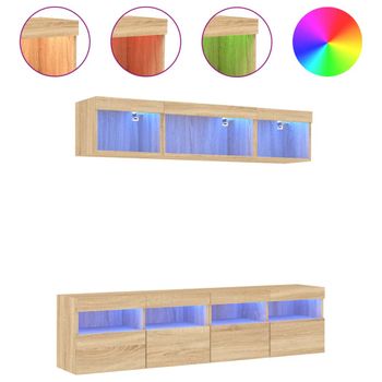 Muebles Tv Pared Con Led 5 Piezas Madera Ingeniería Roble Sonoma