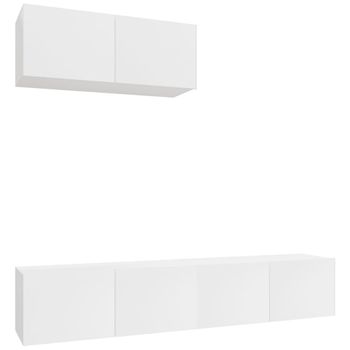 Set De Muebles De Tv 3 Piezas Madera Contrachapada Blanco Brillo