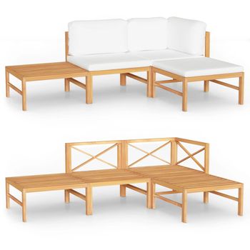 Set De Muebles De Jardín 4 Piezas Madera De Teca Y Cojines Crema