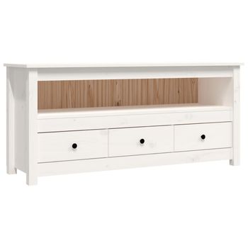 Mueble Para Tv De Madera Maciza De Pino Blanco 114x35x52 Cm