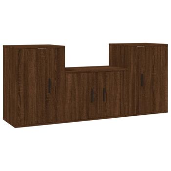 Set De Muebles Para Tv 3 Piezas Madera Contrachapada Roble Marrón