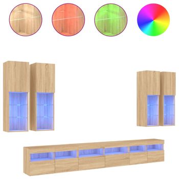 Muebles De Tv De Pared Con Luces Led 7 Piezas Roble Sonoma