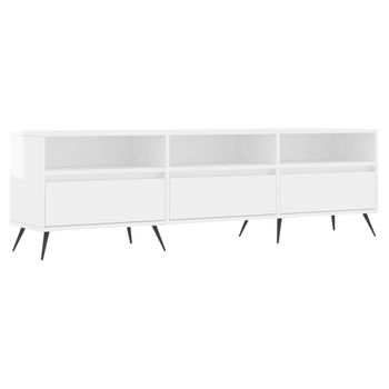 Mueble De Tv Madera Contrachapada Blanco Brillo 150x30x44,5 Cm