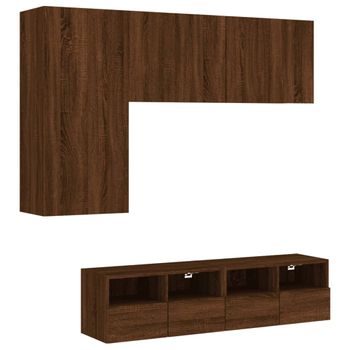 Muebles De Tv De Pared 5 Piezas Madera De Ingeniería Marrón Roble