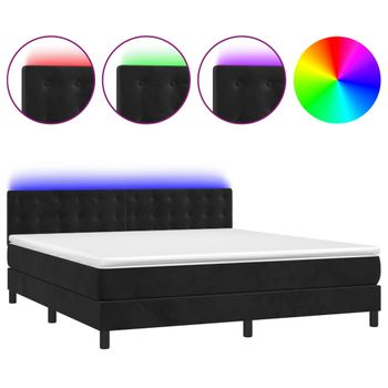 Cama Box Spring Colchón Y Led Terciopelo Negro 160x200 Cm