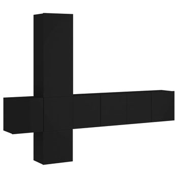 Muebles De Tv De Pared 5 Piezas Madera De Ingeniería Negro