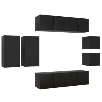 Juego De Mueble Para Tv De 8 Piezas Aglomerado Negro