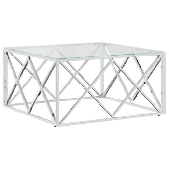 Mesa De Centro Acero Inoxidable Y Vidrio 80x80x40 Cm