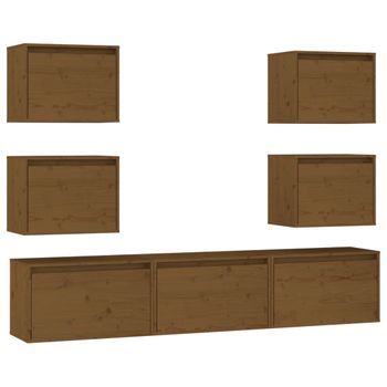 Muebles Para Tv 7 Piezas Madera Maciza De Pino Marrón Miel