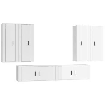 Set De Muebles De Tv 6 Piezas Madera Contrachapada Blanco Brillo