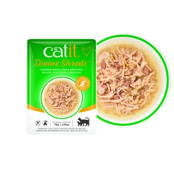 Catit Divine Shreds - Sopas De Pollo Para Gatos - Higado Y Brocoli, 18 Sobres X 75 Gr