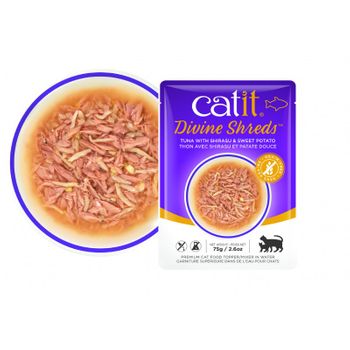 Catit Divine Shreds - Sopas De Atún Para Gatos - Shirasu Y Boniato, 18 Sobres X 75 Gr