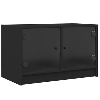 Mueble De Tv Con Puertas De Vidrio Negro 68x37x42 Cm
