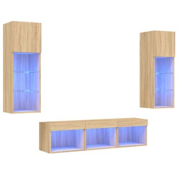 Muebles Tv Pared Con Led 5 Piezas Madera Ingeniería Roble Sonoma