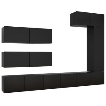 Juego De Mueble Para Tv De 7 Piezas Aglomerado Negro