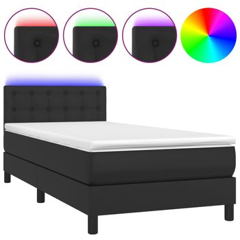 Cama Box Spring Colchón Y Led Cuero Sintético Negro 100x200 Cm