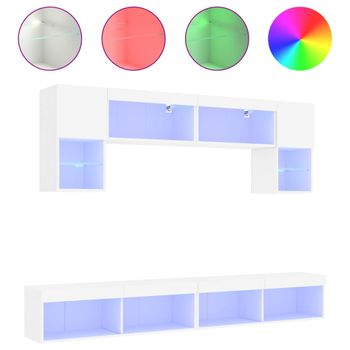 Muebles De Tv De Pared Con Led 6 Piezas Madera Ingeniería Blanco