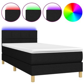 Cama Box Spring Con Colchón Led Tela Negro 90x200 Cm