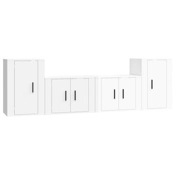 Set De Muebles De Tv 4 Piezas Madera Contrachapada Blanco Brillo