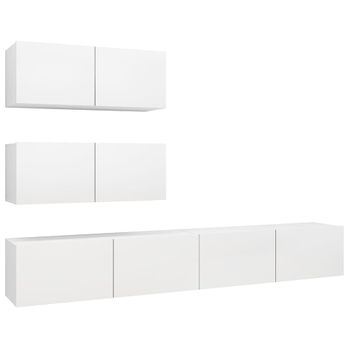 Set De Muebles De Salón Tv 4 Piezas Madera De Ingeniería Blanco