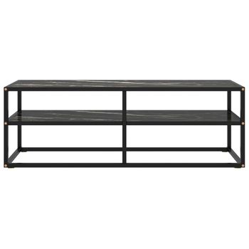 Mueble Para Tv Negro Con Vidrio De Mármol Negro 120x40x40 Cm