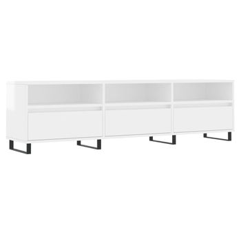 Mueble De Tv Madera Contrachapada Blanco Brillo 150x30x44,5 Cm