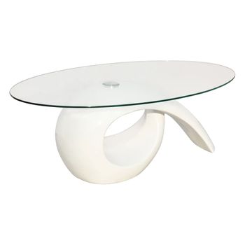 Mesa De Centro Superficie Ovalada De Vidrio Blanco Brillante