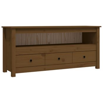 Mueble De Tv Madera Maciza De Pino Marrón Miel 114x35x52 Cm