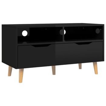 Mueble Para Tv De Aglomerado Negro Brillante 90x40x48,5 Cm