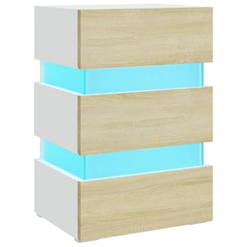 Mesita Noche Led Blanco Y Sonoma Madera Ingeniería 45x35x67 Cm