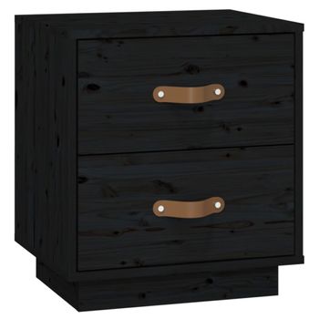 Mesita De Noche Madera Maciza De Pino Negro 40x34x45 Cm