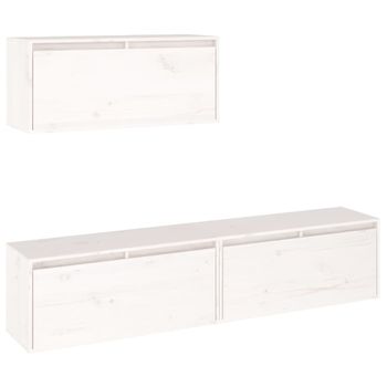 Muebles Para Tv 3 Piezas Madera Maciza De Pino Blanco