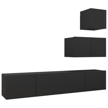 Set De Muebles De Salón Tv 4 Piezas Madera De Ingeniería Negro