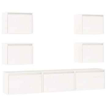 Muebles Para Tv 7 Piezas Madera Maciza De Pino Blanco