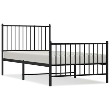 Estructura De Cama Con Cabecero Y Estribo Metal Negro 90x190 Cm