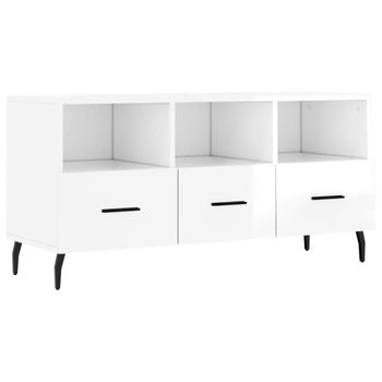 Mueble De Tv Madera Contrachapada Blanco Brillo 102x36x50 Cm