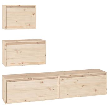 Muebles Para Tv 4 Piezas Madera Maciza De Pino