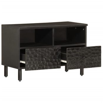 Mueble De Tv Madera Maciza De Mango Negro 70x33x46 Cm