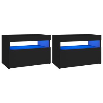 Mesitas De Noche Luces Led 2 Unidades Contrachapada Negro 60x35x40cm