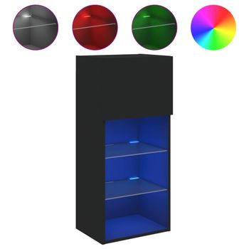 Mueble Para Tv Con Luces Led Negro 40,5x30x90 Cm