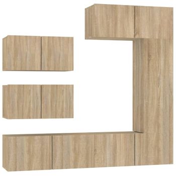 Set De Muebles Para Tv 6 Piezas Madera Contrachapada Roble Sonoma