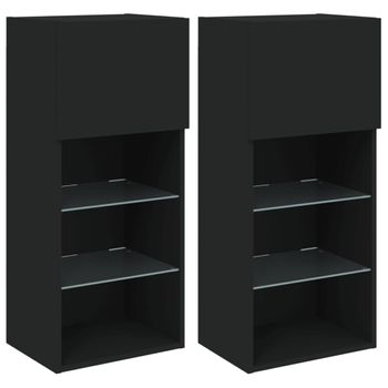 Muebles De Tv Con Luces Led 2 Unidades Negro 40,5x30x90 Cm