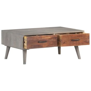 Mesa De Centro Madera Maciza De Mango Rugosa Gris 100x60x40 Cm