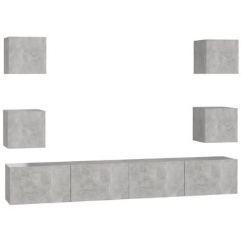 Set De Muebles De Tv 6 Piezas Madera Contrachapada Gris Hormigón