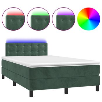 Cama Box Spring Colchón Y Led Terciopelo Verde Oscuro 120x190cm