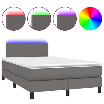 Cama Box Spring Con Colchón Led Cuero Sintético Gris 120x190 Cm