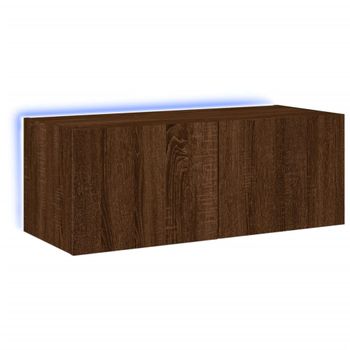 Mueble De Tv De Pared Con Luces Led Marrón Roble 80x35x31 Cm