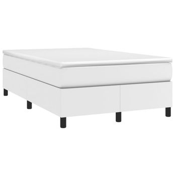 Cama Box Spring Con Colchón Cuero Sintético Blanco 120x190 Cm